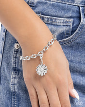 Load image into Gallery viewer, Matriarch Moment - White Rhinestone Flower Rhodium Plated Charm - Paparazzi