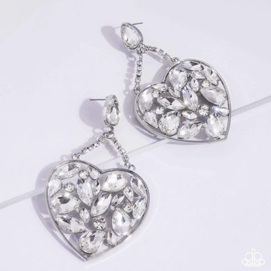 Glittery Gail White Heart Earrings