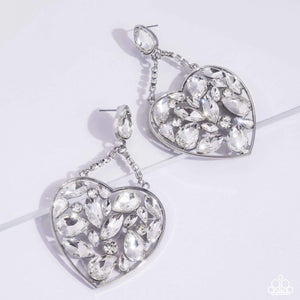 Glittery Gail White Heart Earrings