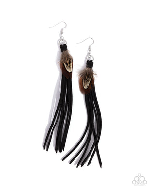 Feathered Festivity - Black Earrings