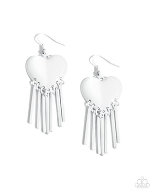 Flirty Fringe - White Earrings