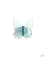 Load image into Gallery viewer, Complete Look: Sparkly transparent Blue Acrylic Butterfly Necklace and Ring