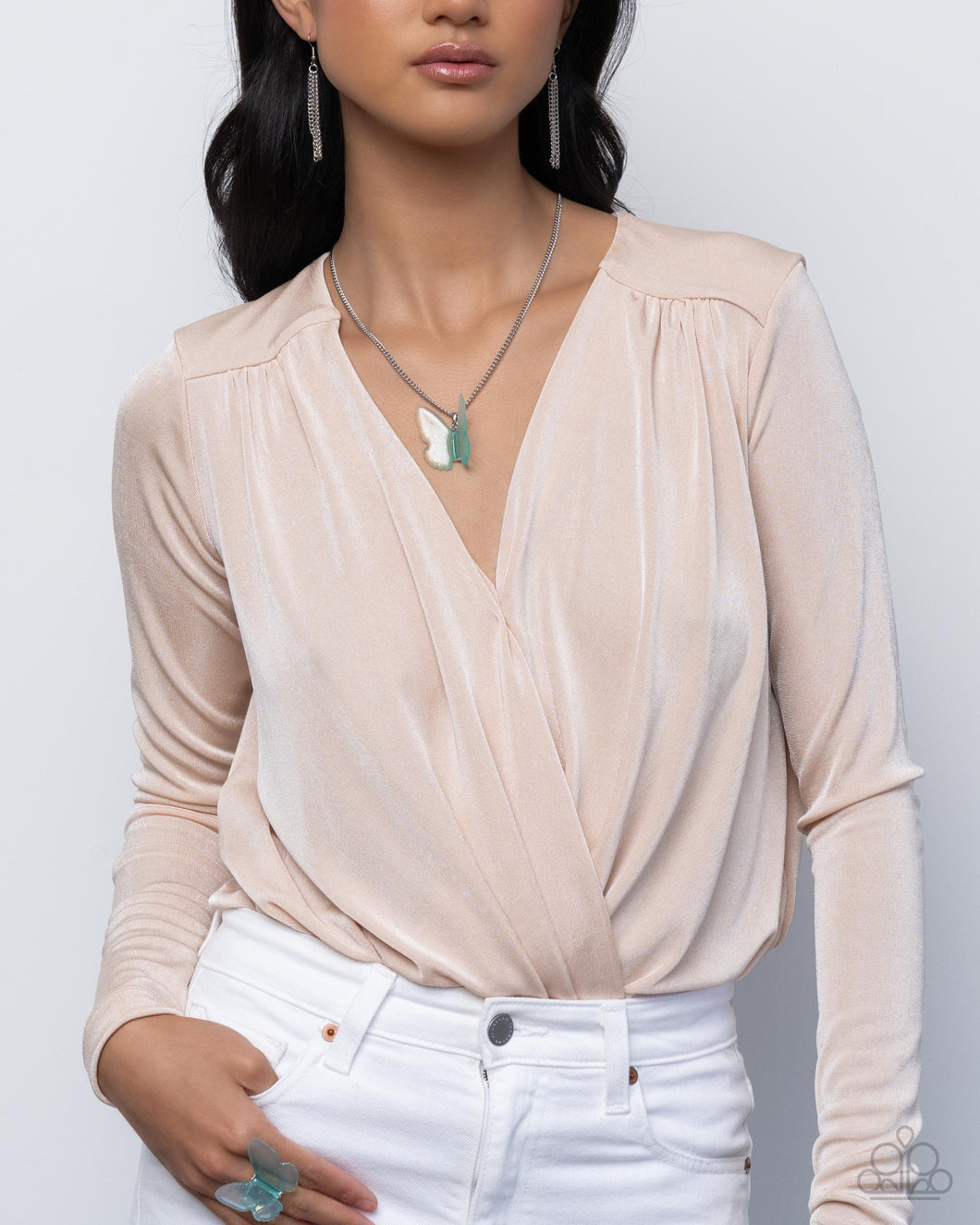 Complete Look: Sparkly transparent Blue Acrylic Butterfly Necklace and Ring