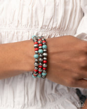 Load image into Gallery viewer, Complete Look: Red and Blue Stone Necklace and Coil Bracelet