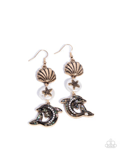 Delightful Dolphin - Gold Shell & Dolphin Fishhook Earrings - Empower Me Pink Exclusive 2025 - Paparazzi Accessories