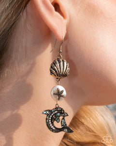 Delightful Dolphin - Gold Shell & Dolphin Fishhook Earrings - Empower Me Pink Exclusive 2025 - Paparazzi Accessories