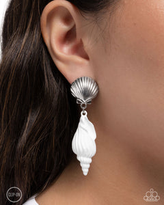 Coastal Collage - White Clip-on Earrings