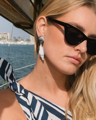 Coastal Collage - White Clip-on Earrings