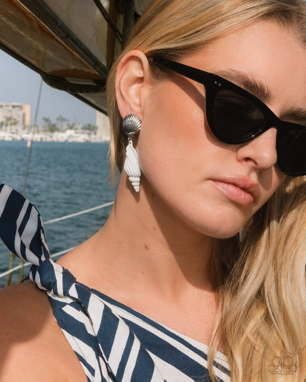 Coastal Collage - White Clip-on Earrings