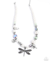 Load image into Gallery viewer, Dragonfly Delight - Multi UV &amp; White Pearl Beads Silver Charm Necklace - Empower Me Pink Exclusive 2025 - Paparazzi Accessories