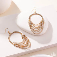 Load image into Gallery viewer, Ostentatious Opulence - Gold &amp; White Rhinestone Strands Fishhook Earrings - Empower Me Pink Exclusive 2025 - Paparazzi Accessories
