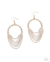 Load image into Gallery viewer, Ostentatious Opulence - Gold &amp; White Rhinestone Strands Fishhook Earrings - Empower Me Pink Exclusive 2025 - Paparazzi Accessories