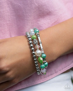 Nonstop Nostalgia - Multi Faceted Iridescent Beaded Stretchy Bracelets - Empower Me Pink Exclusive 2025 - Paparazzi Accessories