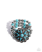 Load image into Gallery viewer, Floral Figment - Blue Turquoise Marble Stone Silver Flower Stretchy Bracelet - Empower Me Pink Exclusive 2025 - Paparazzi Accessories