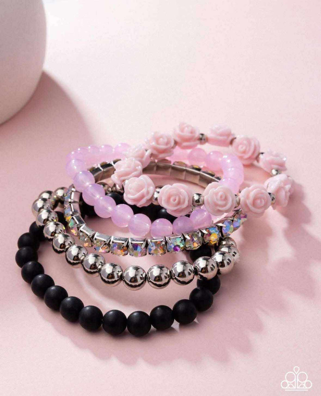 Rose Garden Grandeur - Pink and Black Stretchy Bracelet - Pink Diamond 2025