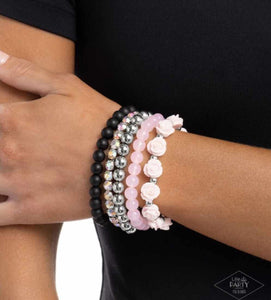Rose Garden Grandeur - Pink and Black Stretchy Bracelet - Pink Diamond 2025