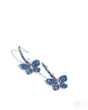 Load image into Gallery viewer, WHIMSICAL WALTZ - BLUE IRIDESCENT RHINESTONE SILVER BUTTERFLY HOOP EARRINGS - PINK DIAMOND 2025 - PAPARAZZI