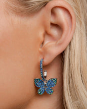 Load image into Gallery viewer, WHIMSICAL WALTZ - BLUE IRIDESCENT RHINESTONE SILVER BUTTERFLY HOOP EARRINGS - PINK DIAMOND 2025 - PAPARAZZI