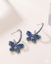 Load image into Gallery viewer, WHIMSICAL WALTZ - BLUE IRIDESCENT RHINESTONE SILVER BUTTERFLY HOOP EARRINGS - PINK DIAMOND 2025 - PAPARAZZI