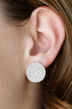 Load image into Gallery viewer, RADIANT RIPPLES - WHITE RHINESTONE SILVER CIRCLE POST EARRINGS - BRING BACK EXCLUSIVE - PAPARAZZI