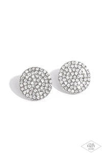 RADIANT RIPPLES - WHITE RHINESTONE SILVER CIRCLE POST EARRINGS - BRING BACK EXCLUSIVE - PAPARAZZI