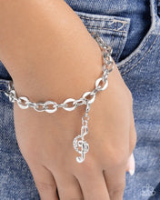 Load image into Gallery viewer, TREBLE-maker - White Rhinestone Treble Clef Music Rhodium Plated Charm - Paparazzi