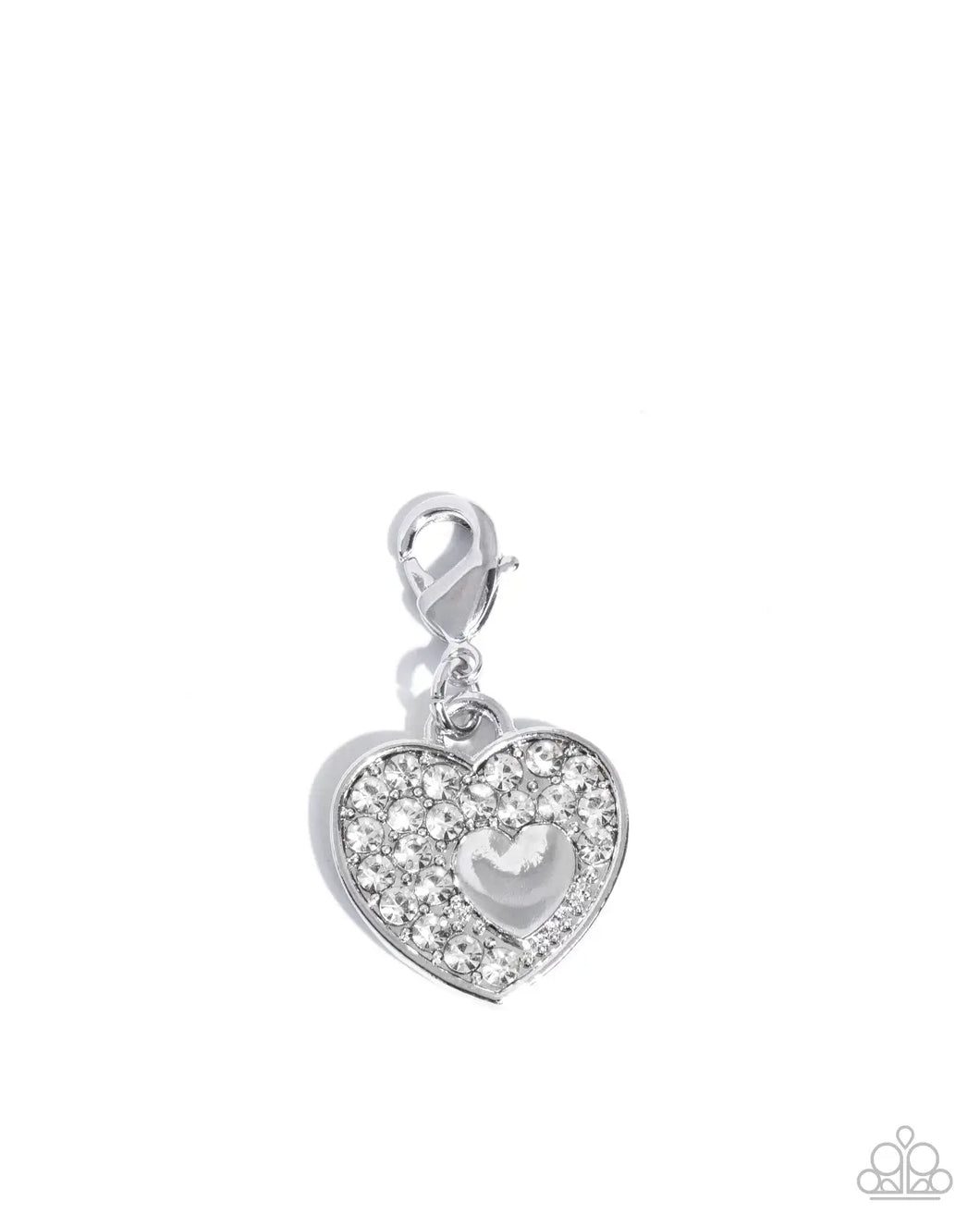 Memorable Matriarch - White Rhinestone Hear Rhodium Plated Charm - Paparazzi