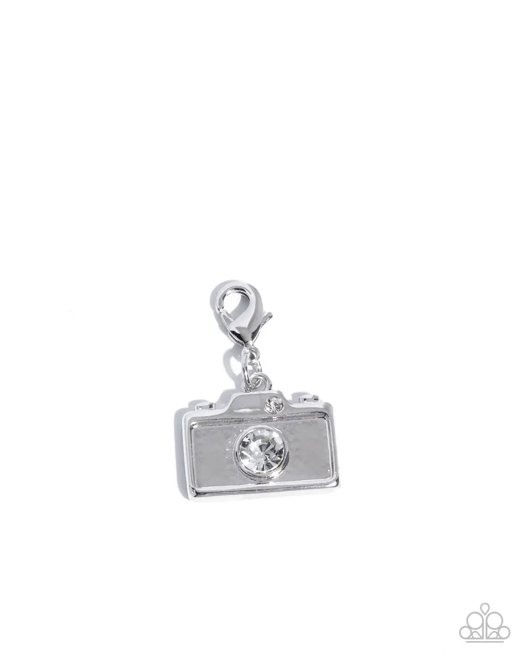 Capturing Memories - White Rhinestone Camera Rhodium Plated Charm - Paparazzi